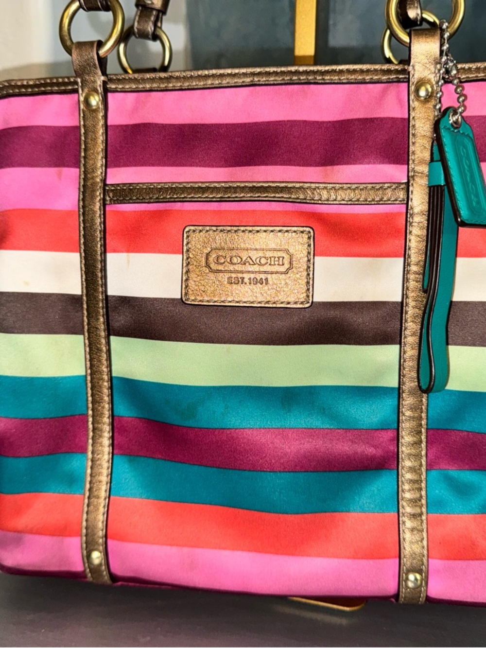 Coach Legacy Satin Stripe Tote Bag with metallic leather trim 2009 (F14009) GUC - Picture 10 of 16